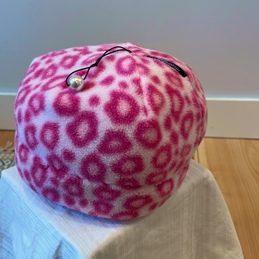 Heidi Hat Pink Leopard Fleece Beanie.